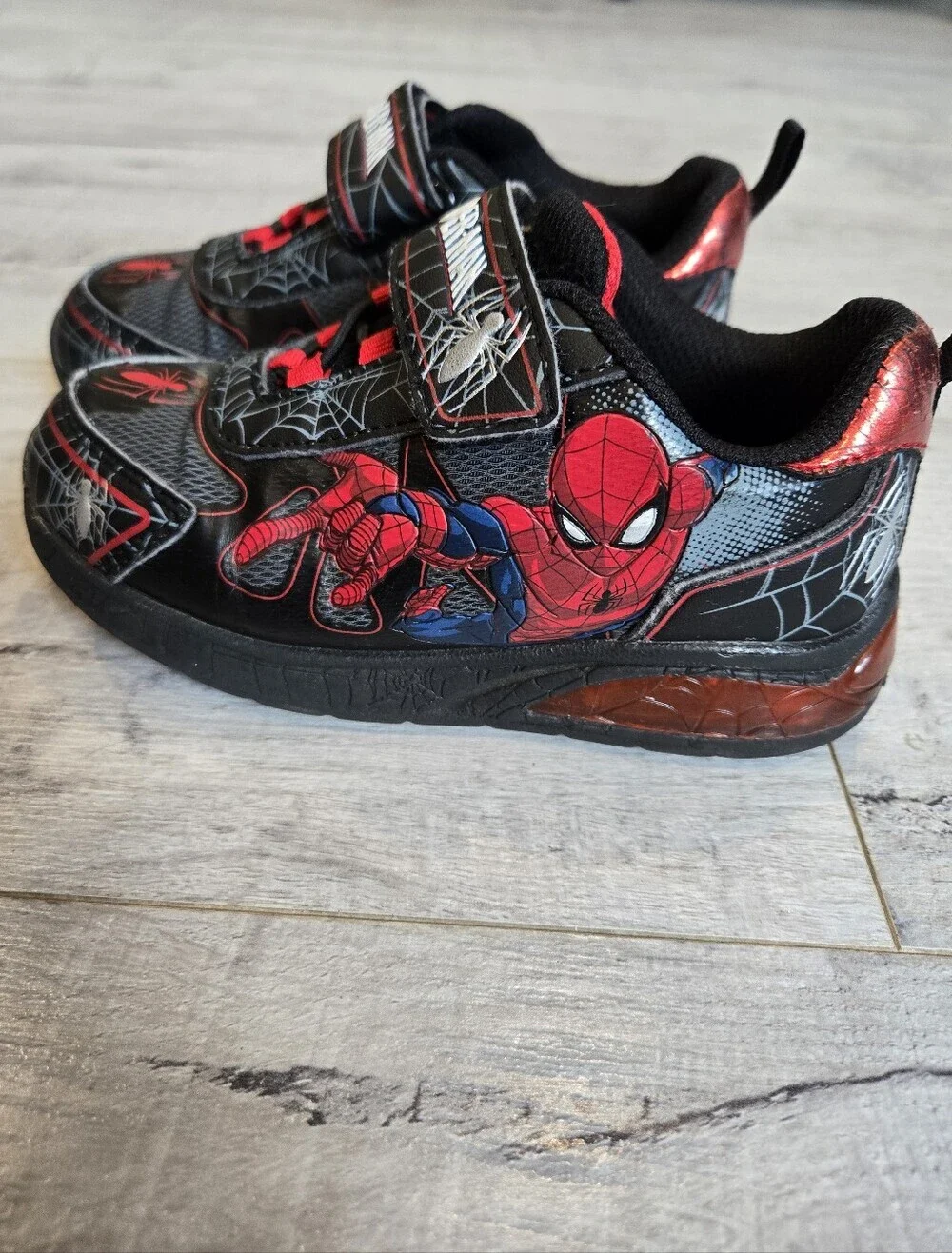 Marvel Spider-Man Light Up Black and Red Kids Velcro Sneakers